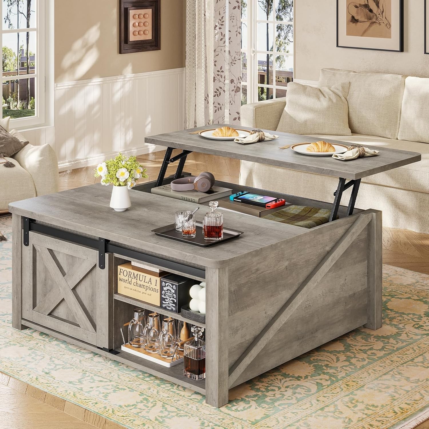31.5" Lift Top Coffee Table with Storage, Square Coffee Tables for Living