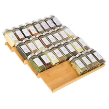 Spice Drawer Organzier,4 Tiers Bamboo Spice Rack Tray Insert for Cabinet Draw...