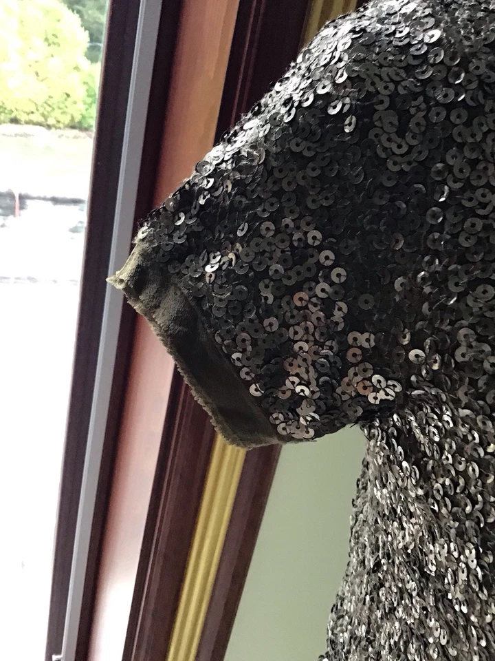 J. Top Crew Marrón Lentejuelas Adornado Algodón Seda Borde Fiesta Brillante Talla XS Foto 4 de 4