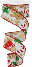 1.5" X 10Yd Gingerbread Cookie Wired Edge Ribbon, Festive Christmas Holiday Deco