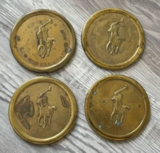Vintage Lot 4 Ralph Lauren Polo Player Solid Brass Round Coaster Set Paperweight