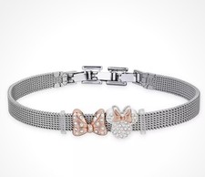 Disney Minnie Mouse Bow Mesh Fine Silver Plated Bracelet With Gift Pouch