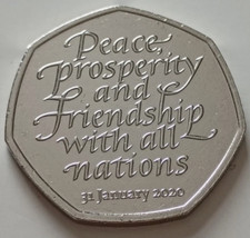 BREXIT 50P COIN 2020 peace prosperity & friendship with all nations fifty pence - Available on eBay