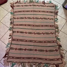 Vtg Crocheted Afghan/Blanket/Throw 42x68 Southwest Style Cabin Sofa Bedroom