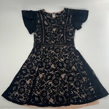 Lulu’s Elladine Black Lace Skater Short Dress Women’s Short Sleeve