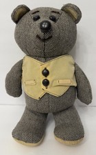 Vintage 1984 Dakin Elegante Teddy Bear Tweed Herringbone Suede Vest Collector12