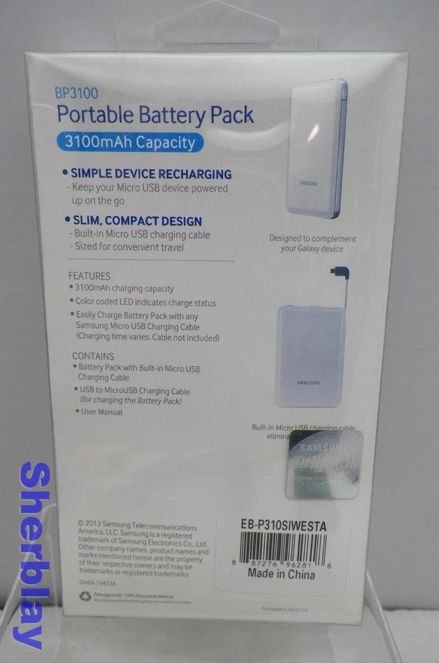 NEW Samsung bp3100 White 3100mAh Micro-USB Portable Battery Pack Galaxy SWG2 - Image 2 of 2