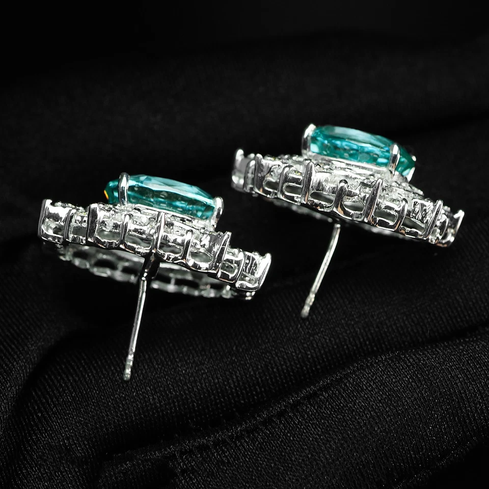 Серьги из белого золота 925 пробы с голубовато-зеленым турмалином параиба 14,80 карата - Изображение 4 из 4