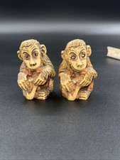 Vintage Japanese Netsuke Carved / Resin Monkey Tickling Foot Set Of 2