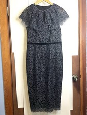 NWT London Times Women’s Size 8 Gray Lace Midi Dress with Cap Lace Overlay