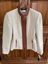 NWT Harv Benard by Benard Holtzman Petite Linen Blazer Zip-Front 8P