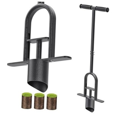 Garden Grass Plugger Tool with Long Handle Sod Turf Plugger Steel Bulb ...