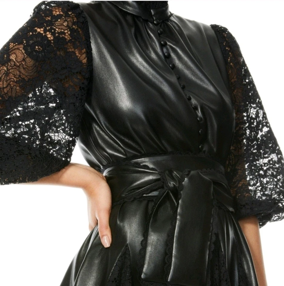 Alice + Olivia MINA VEGAN LEATHER MINI DRESS Size 6 $595 - Image 2 of 4