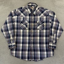Vintage Ely Cattleman Pearl Snap Shirt Mens XL Plaid Long Sleeve 80s Western