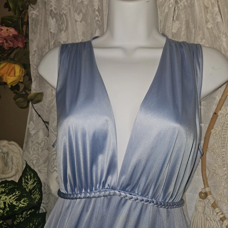 Camisola vintage azul claro feira de vaidade deusa romana cinto trançado longo fluxo - Imagem 3 de 4