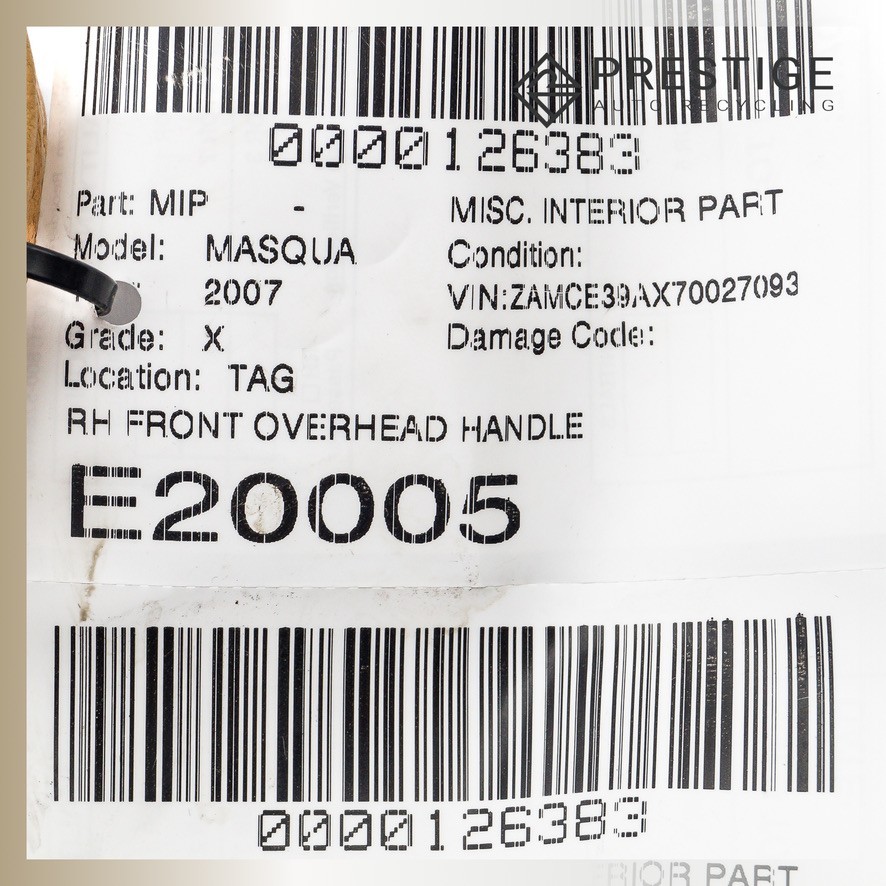 03-12 MASERATI QUATTROPORTE M139 Interior Roof Grab Handle Front Right 980139963