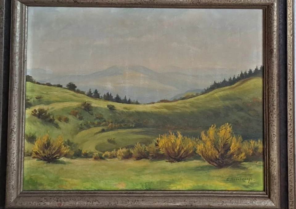 ÖL bild "Wachholderwiese in der Eifel", ca1920, Maler Eduard Kintrup, Düsseldorf - Bild 3 von 4