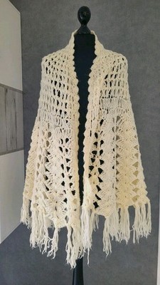 Großer weicher Strickponcho * Stola/ Umhang *Ivory *Original VINTAGE* 80er Style