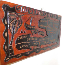Vintage Haitian Carved Mahogany Wood Map Plaque Souvenir d'Haiti