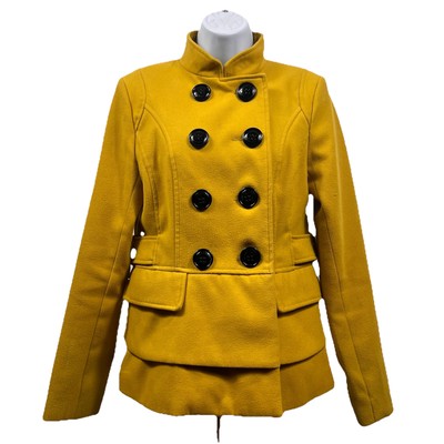 Steve Madden Peacoat Women's Small Button Down Jacket Mustard Yellow