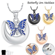 Butterfly Urn Necklace for Ashes Women Men Moon Memorial Ashes Cremation Jewelry