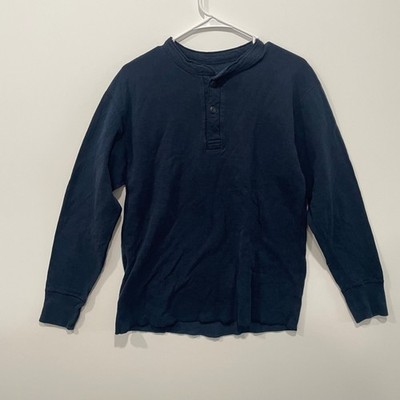 LLBean Mens Long Sleeve Henley Shirt Navy Blue Wool Blend Casual Size M