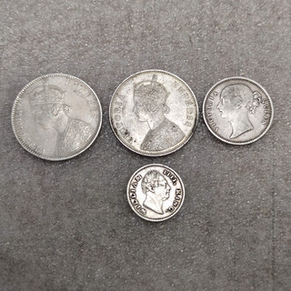 Collezione 4x monete rupia argento regina Vittoria India britannica antiche 1840 1901