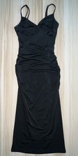 VINTAGE Y2K Guess Collection Bodycon Dress Black Shimmer Wrap Midi Slinky SMALL