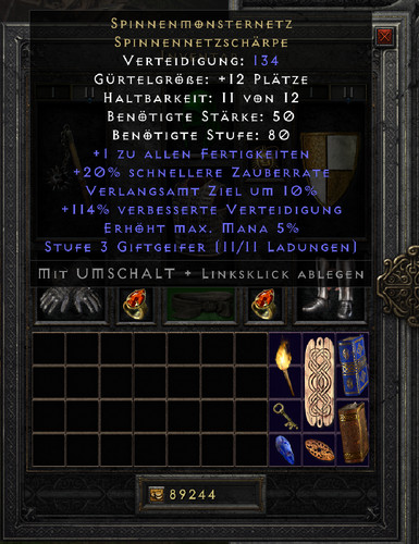 D2R Diablo 2 Resurrected Softcore NONLadder Arachid Spider Monster Web Sash