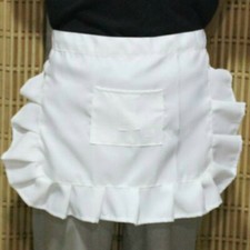 Lady Apron Half Waist Maid Costume Cafe Bar Waitress Uniform Retro Ruffle Modern
