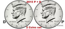 2015 Kennedy Half Dollars 2 coins set P + D Clad President 50¢ coin US Mint