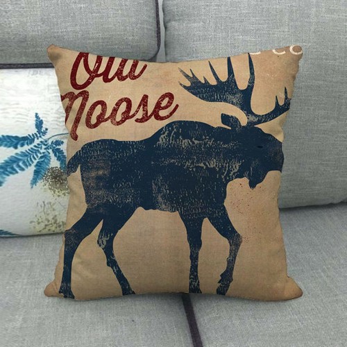 Bear Walk Moose Head Eurasian Elk Deer Lodge Pillow Sham Case Sofa Cushion Cover - Picture 9 of 19