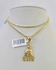 10K Franco Chain Everybody Eats Pendant Charm Necklace 16"-24" 2mm Gold SET