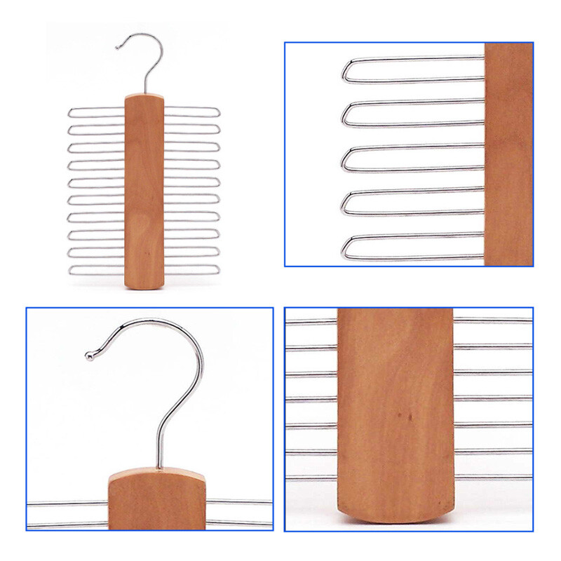 Wood Tie Rack Holder Wooden Necktie Belt Hanger Rotate Organizer