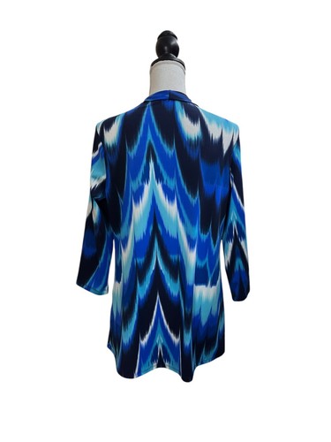 Slinky Brand Cardigan Womens Medium Blue Abstract Print 3/4 Sleeve Open Front - Picture 3 of 4