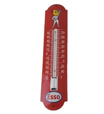 Vintage Esso Gas Station Sign - Service Pump Ad Sign on Porcelain Thermometer