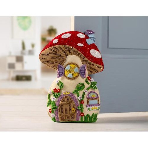 Bucilla 10"x13.5" Felt Door Stop Applique Kit - Mushroom Manor 89733E - Picture 4 of 4