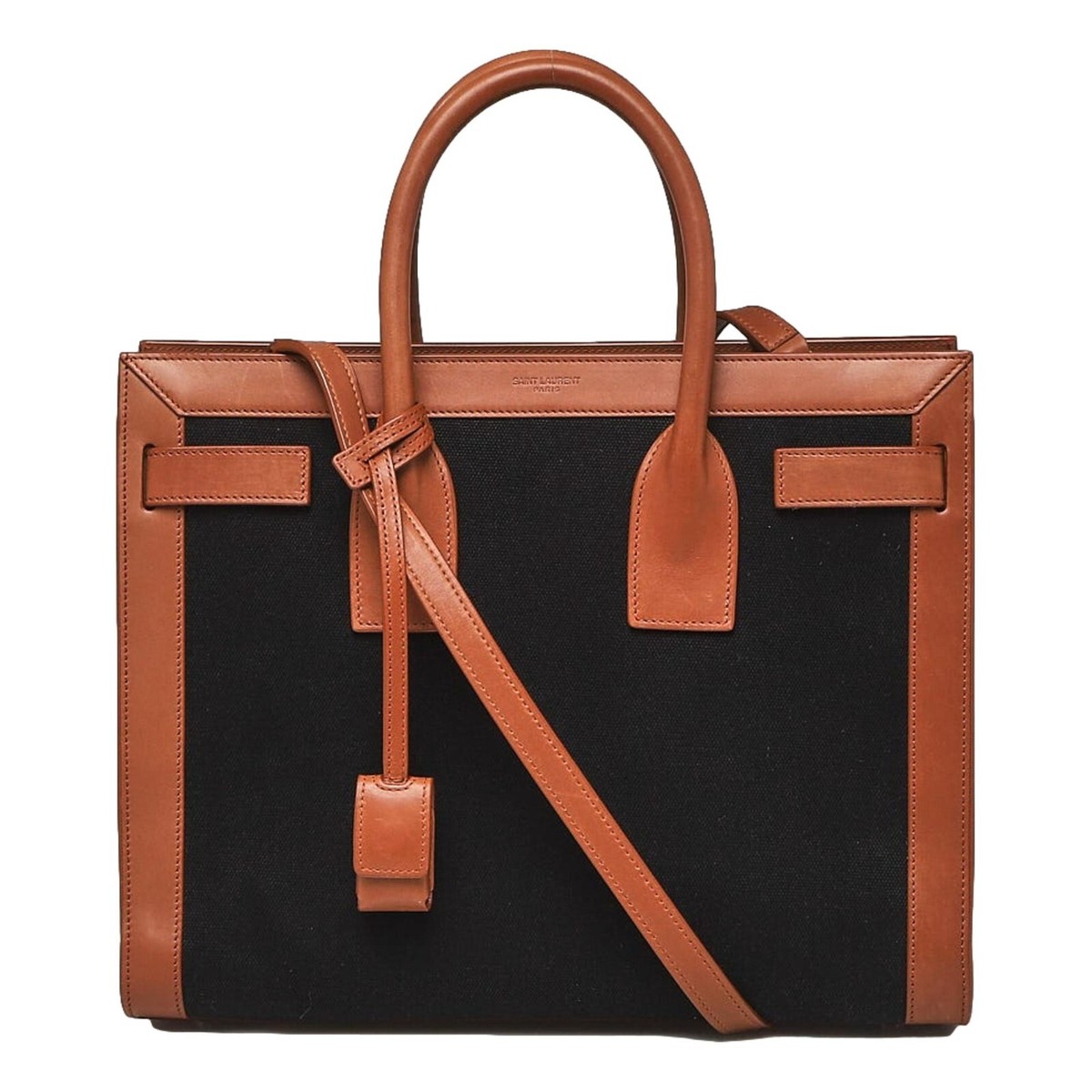 ☆関税送料込☆ Saint Laurent Sac De Jour キャンバス バッグ Saint Laurent Sac De Jour Black Canvas and Brown Leather
