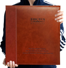 Magnetic Self-Stick Page Photo Album, Family Album, Leather Cover, Hand Made DIY