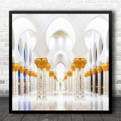 Architektur Gold Moschee Reise Uae weiße Bogen Bögen Wahrzeichen Quadrat Kunstdruck