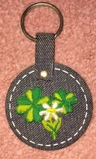 Vintage/Retro FLOWERS Green/White SPRINGBOK DENIM MIRRORED KEYCHAIN HALLMARK 3⅜"