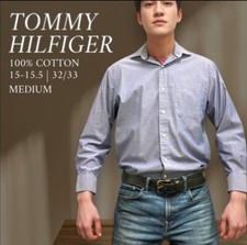 Tommy Hilfiger Mens Shirt Button Up Medium Regular Fit Blue 15 15.5 32 33