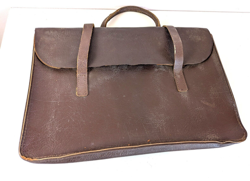 Vintage Leather Music Sheet Bag Case Satchel Metal Bar Drop DAMAGED Prop