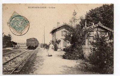 ECURY SUR COOLE Marne postcard 51 La gare est - le train en gare