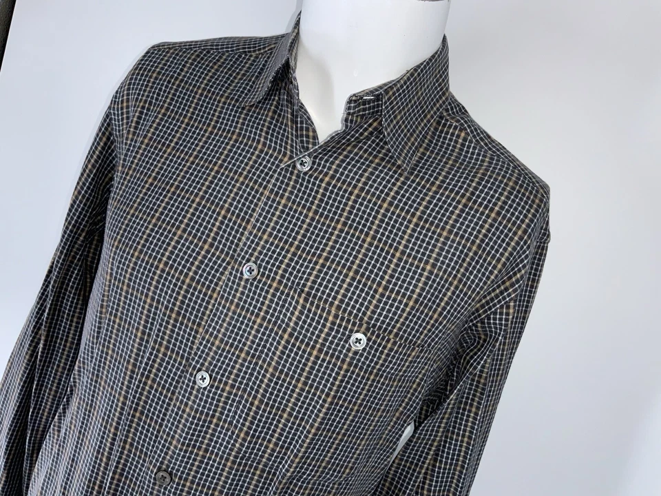 Zanella Button-Up Shirt Men’s S Brown Tan Plaid 100% Cotton Italy YGI N5-83 - Image 3 of 4