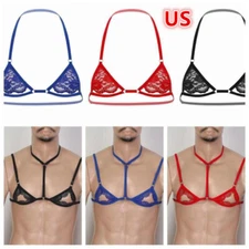 Men Sissy Bralette Lingerie Sheer Lace Strappy Bra Top Girly Crossdress Lingeire
