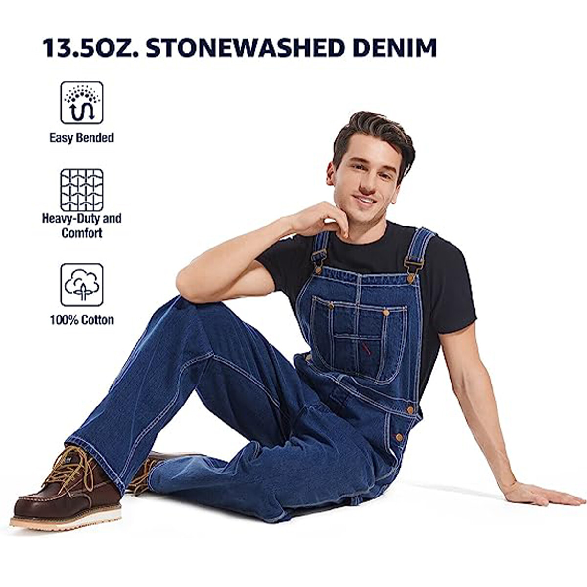 HISEA Men Denim Bib Overalls Relaxed Fit Workwear Jumpsuit