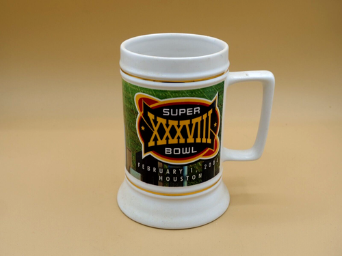 Houston SUPER BOWL XXXVIII Beer Stein Mug Feb 2004 with Holograph Sticker - 第 1/3 張圖片