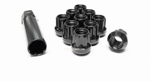 24-Piece Open End Spline Lug Nuts – 12x1.25 Thread, Black, 60° Conical Seat