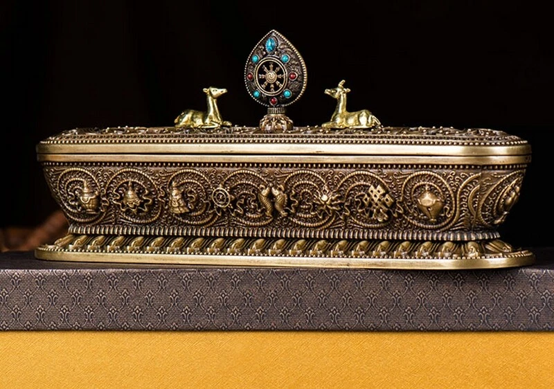 Tibetan Buddhism Brass Incense Burner Stick Holder Box Luck Zen Decor - Image 2 of 4